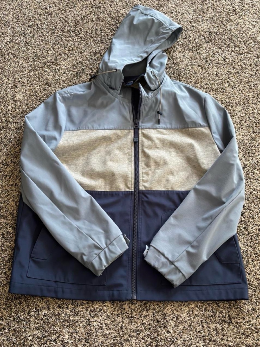 Colorblock Hooded Windbreaker Jacket - Light Gray & Navy